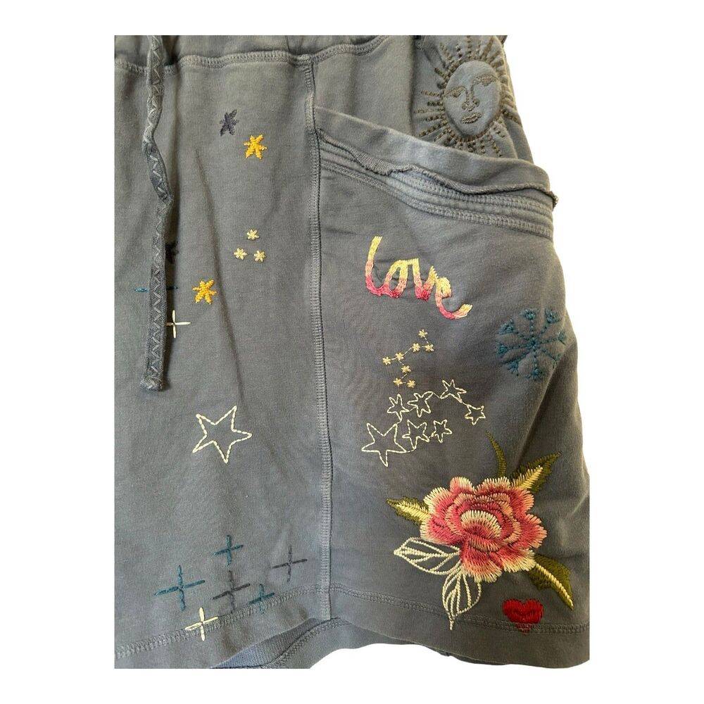 JW Angeles Johnny Was Kia Embroidered Shorts ‘Love’ Sz L Drawstring Waist - Picture 3 of 7